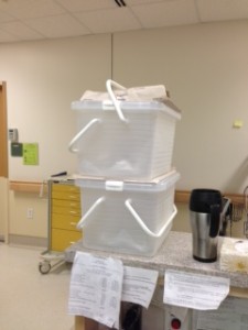 Stacks of Chemo drugs stacked at the nursing station.