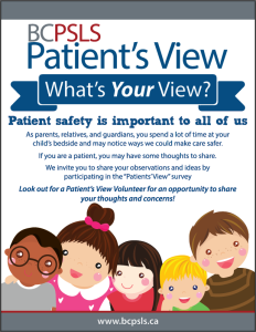 Patient's View poster for patients and families at BC Children's Hospital.